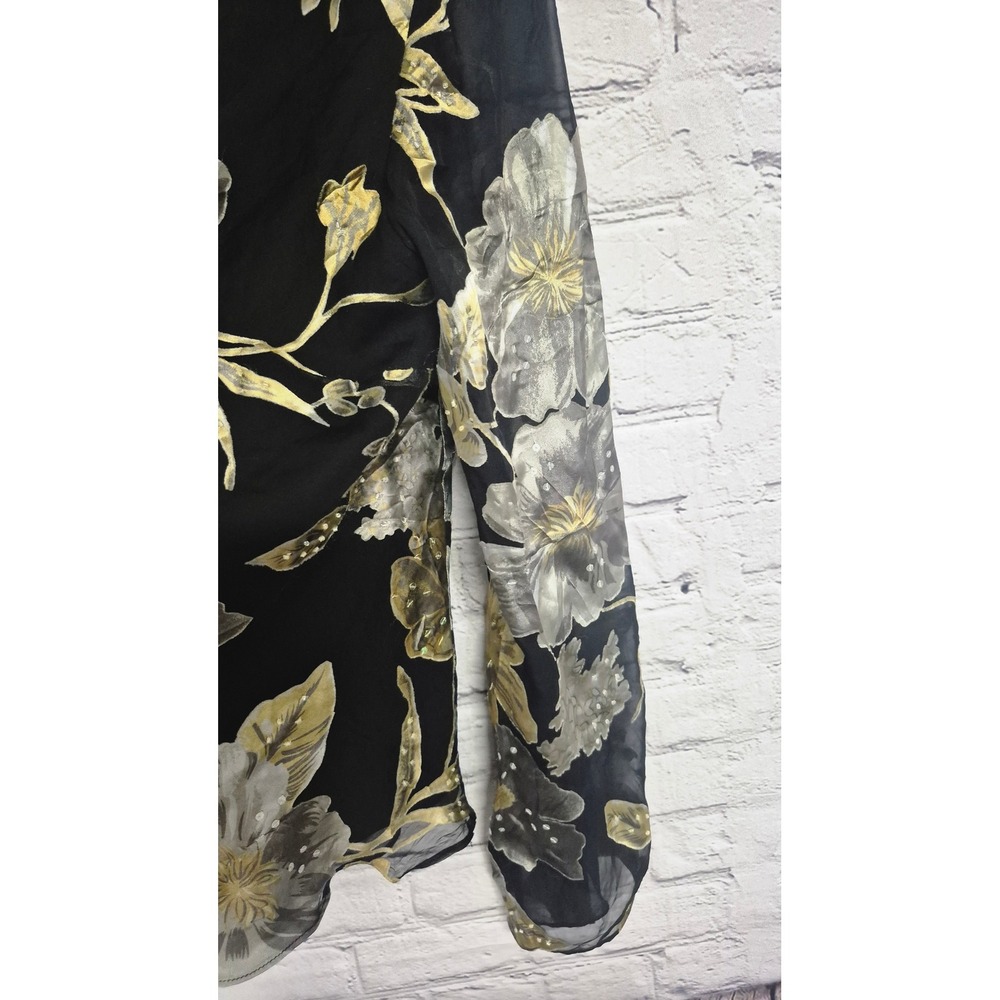 Sheer Black Floral Bell Sleeve Blouse with Sequins‎ and Lettuce Edge Hem - Picture 9 of 9